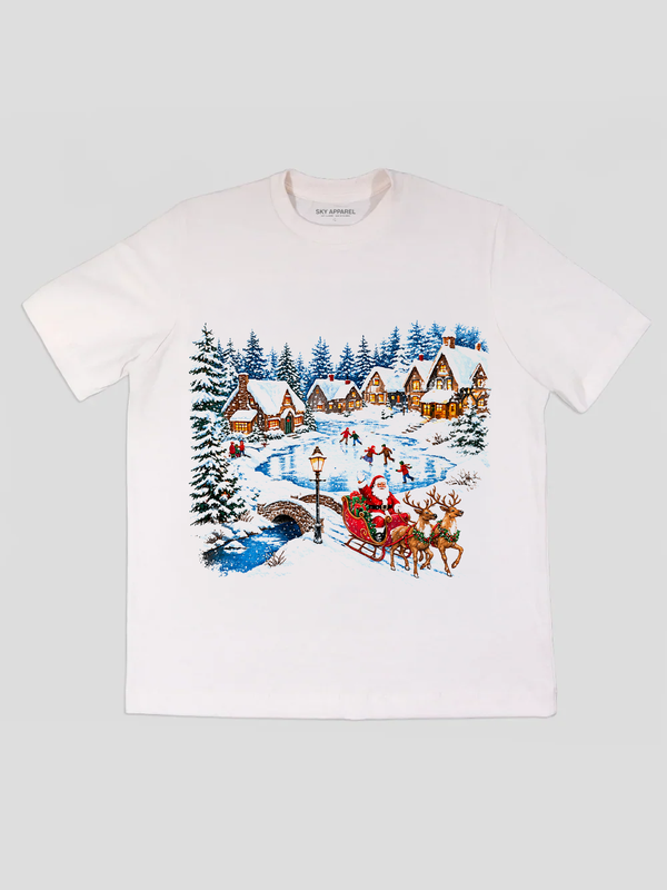 Camiseta Blanca Navidadvilla nevada vintage